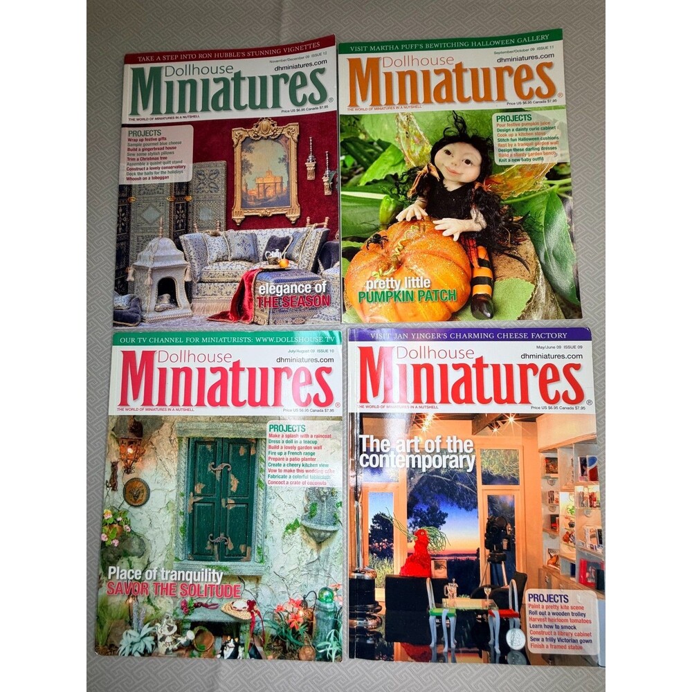 Lot of 4 Dollhouse Miniatures Magazines May 2009 to Dec 2009 Issues 9-12 Project